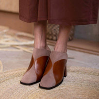 DIDI 75 - Caramel and Pink Regina Romero High Heel Mule Shoe Boot Boot for Lady in Leather