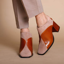 DIDI 75 - Caramel and Pink Regina Romero High Heel Mule Shoe Boot Boot for Lady in Leather