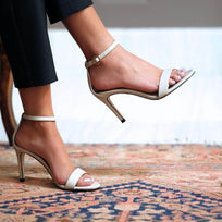 CLAUDINE 85 - Cream Regina Romero High Heel Sandal Slipper Shoe for Women in Leather