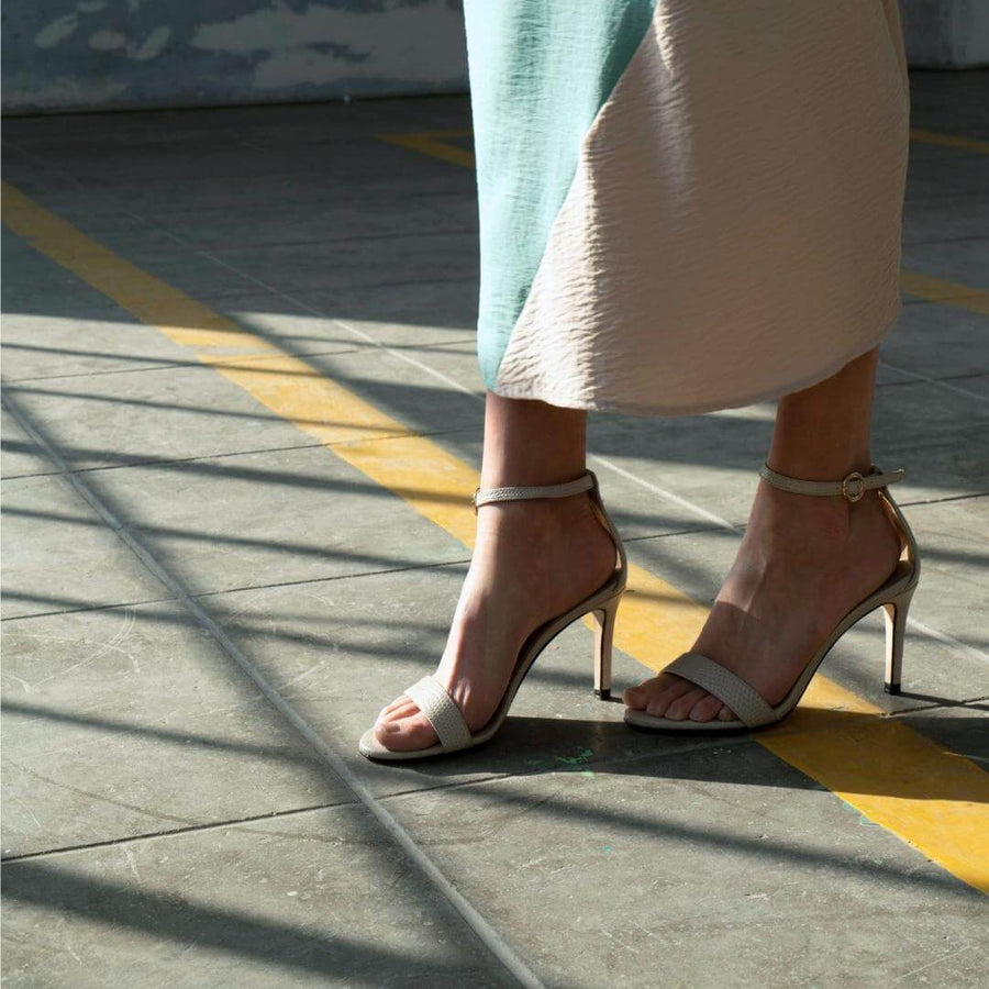 CLAUDINE 85 - Cream Regina Romero High Heel Sandal Slipper Shoe for Women in Leather