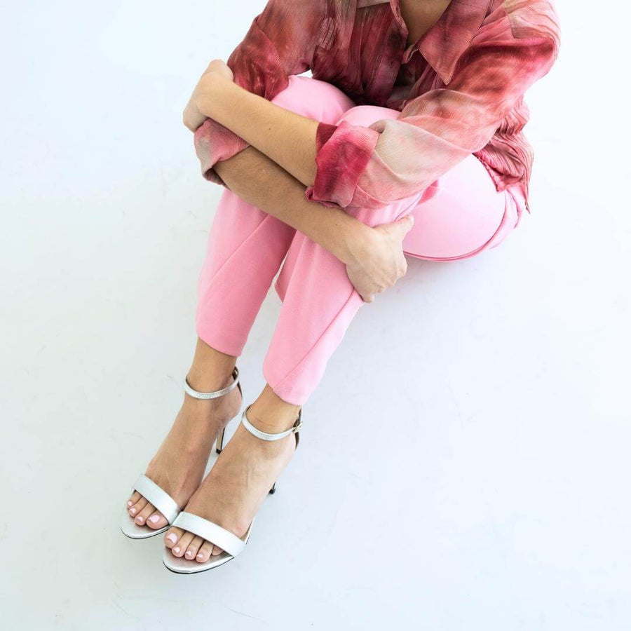 CLAUDINE 85 - Plata Regina Romero Zapato Sandalia Zapatilla Tacon Alto Para Dama en Piel