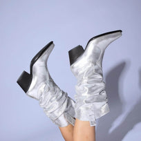 MADELEINE 60 - Plata Regina Romero Zapato Bota Botin Tacon Bajo Para Dama en Piel