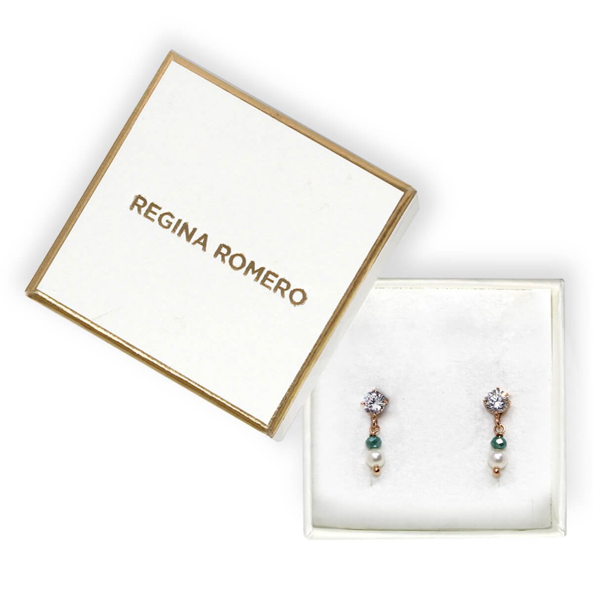 ARETES TAORMINA - Verde Esmeralda y Plateado Regina Romero Arete Para Dama