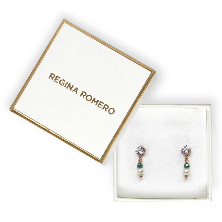 ARETES TAORMINA - Verde Esmeralda y Plateado Regina Romero  Arete Para Dama