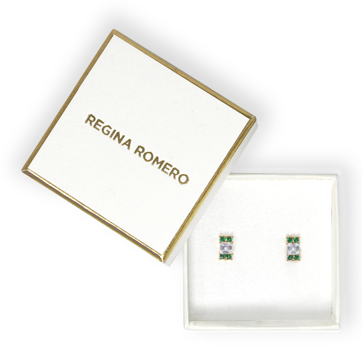 CORDOBA - Color Verde Esmeralda y Oro Rosado Regina Romero Arete Para Dama