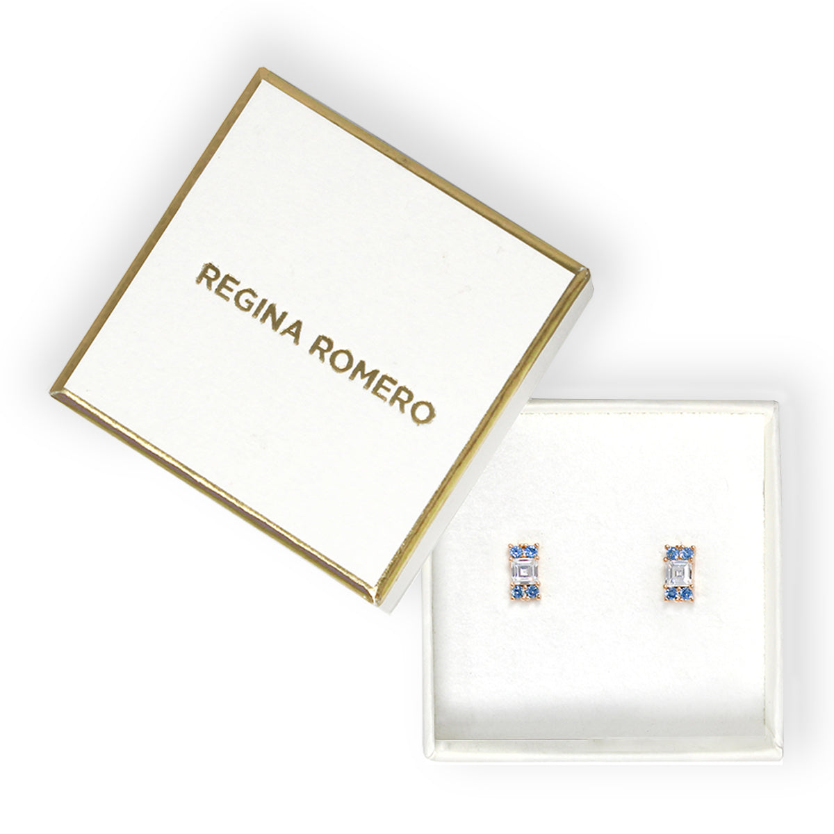 CORDOBA - Color Zafiro Marino y Oro Rosado Regina Romero Arete Para Dama