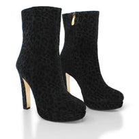 ALIX 120 - Black Print Regina Romero High Heel Platform Ankle Boot Shoe for Women in Leather