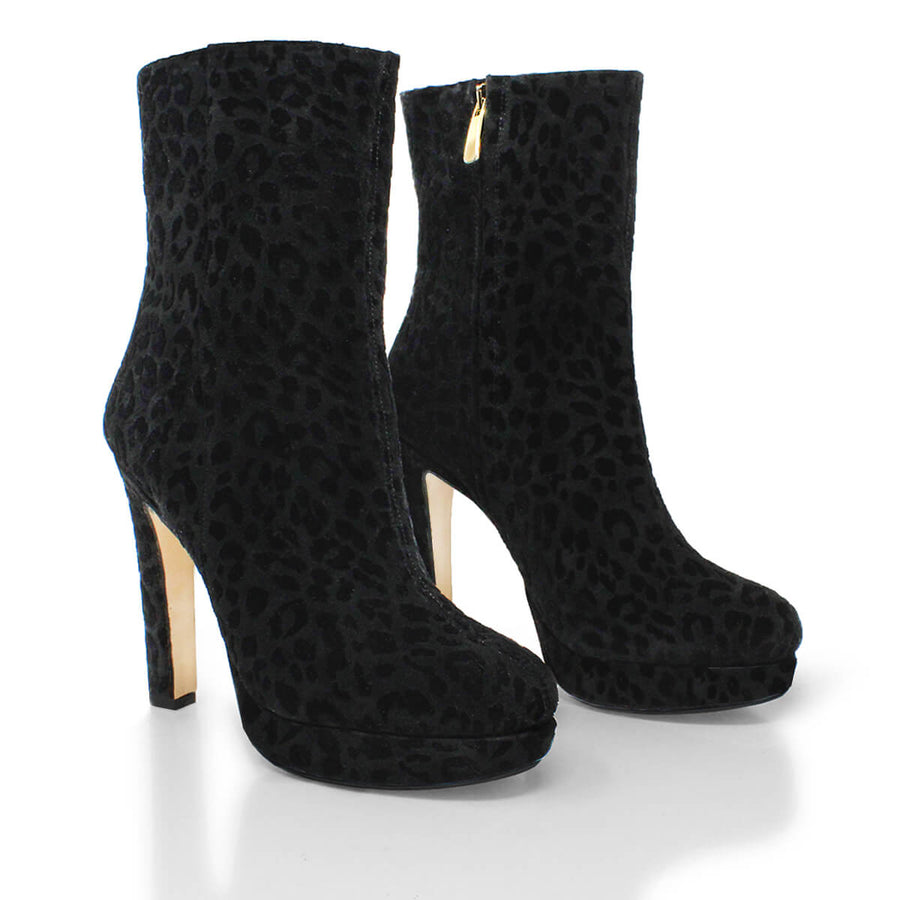 ALIX 120 - Black Print Regina Romero High Heel Platform Ankle Boot Shoe for Women in Leather