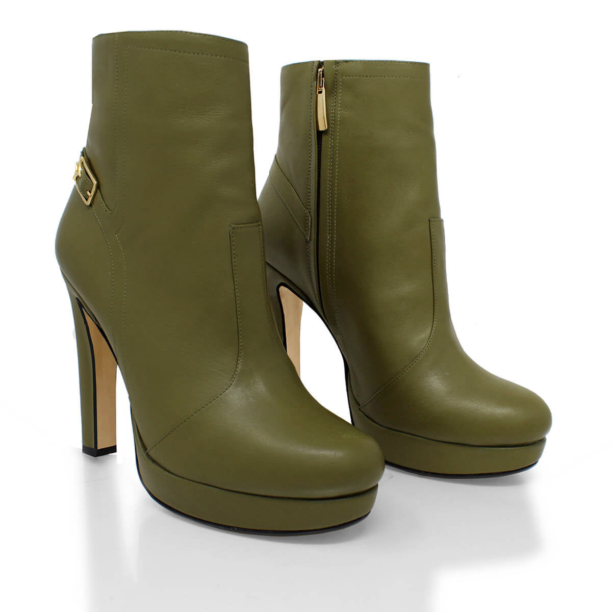 APOLONIA 120 - Khaki Regina Romero Zapato Bota Botin Plataforma Tacon Alto Para Dama en Piel