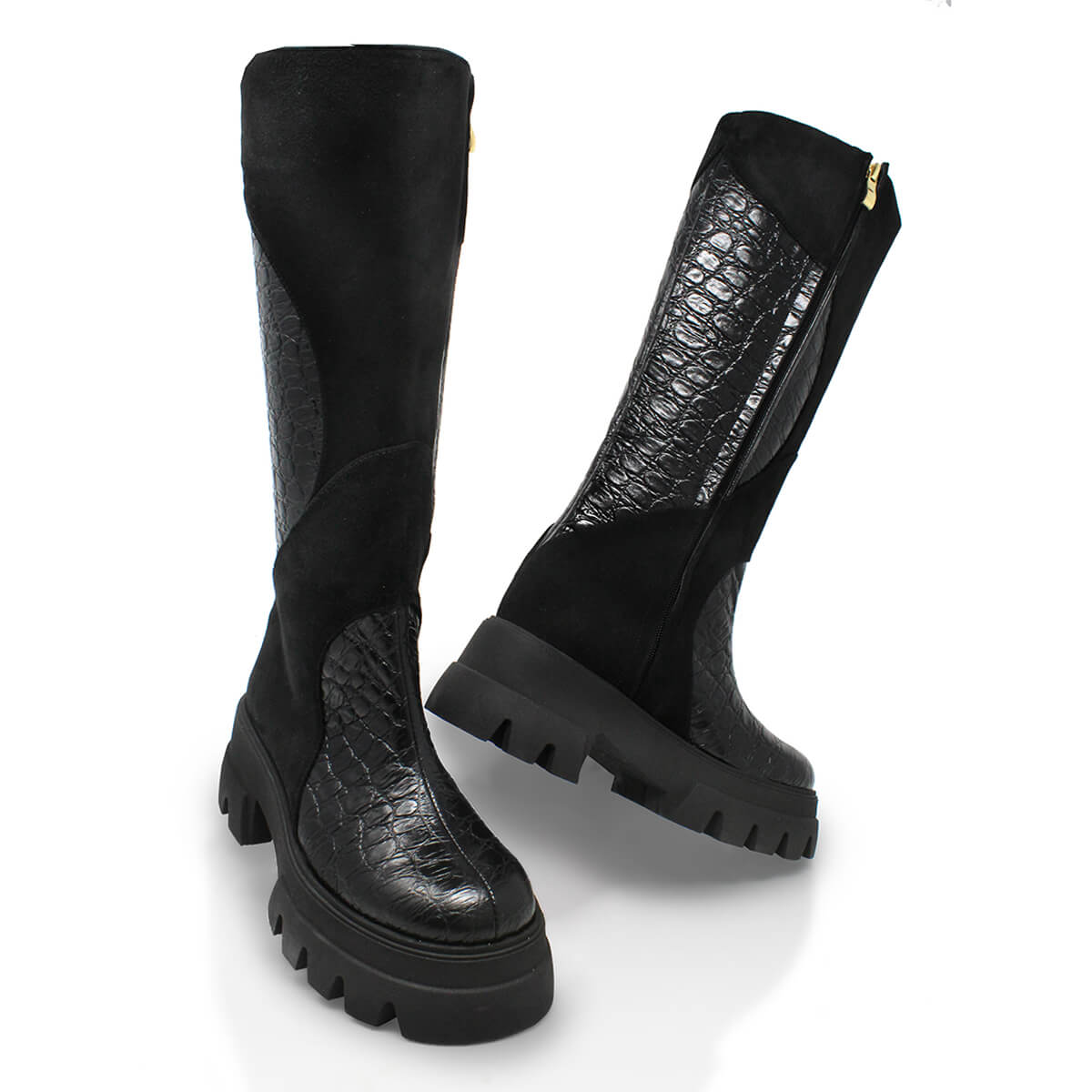 BETTINA 65 - Negro Regina Romero Zapato Bota Larga Tacon Alto Para Dama en Piel