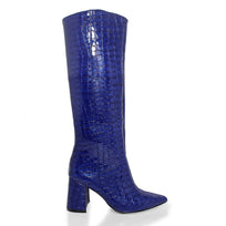 BROOKLYN 75 - Charol Azul Rey Regina Romero Zapato Bota Larga Tacon Alto Para Dama en Piel