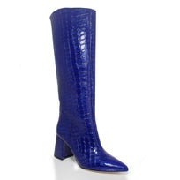 BROOKLYN 75 - Charol Azul Rey Regina Romero Zapato Bota Larga Tacon Alto Para Dama en Piel
