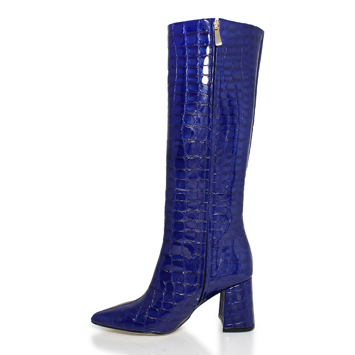 BROOKLYN 75 - Charol Azul Rey Regina Romero Zapato Bota Larga Tacon Alto Para Dama en Piel