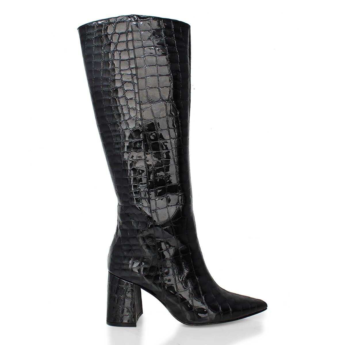 BROOKLYN 75 - Charol Negro Regina Romero Zapato Bota Larga Tacon Alto Para Dama en Piel