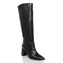 BROOKLYN 75 - Charol Negro Regina Romero Zapato Bota Larga Tacon Alto Para Dama en Piel