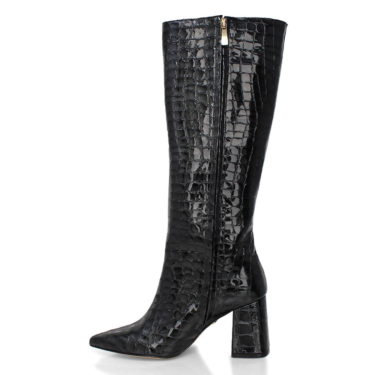 BROOKLYN 75 - Charol Negro Regina Romero Zapato Bota Larga Tacon Alto Para Dama en Piel