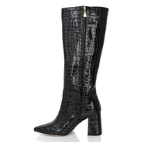 BROOKLYN 75 - Charol Negro Regina Romero Zapato Bota Larga Tacon Alto Para Dama en Piel