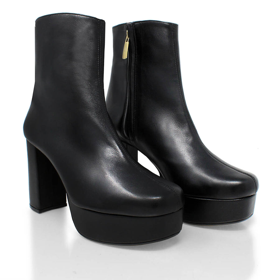 ELSY 95 - Black Regina Romero High Heel Platform Ankle Boot Shoe for Women in Leather