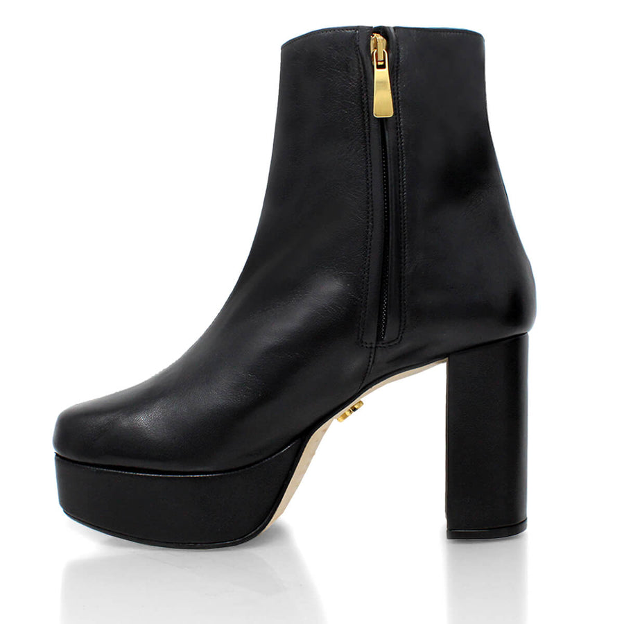 ELSY 95 - Black Regina Romero High Heel Platform Ankle Boot Shoe for Women in Leather