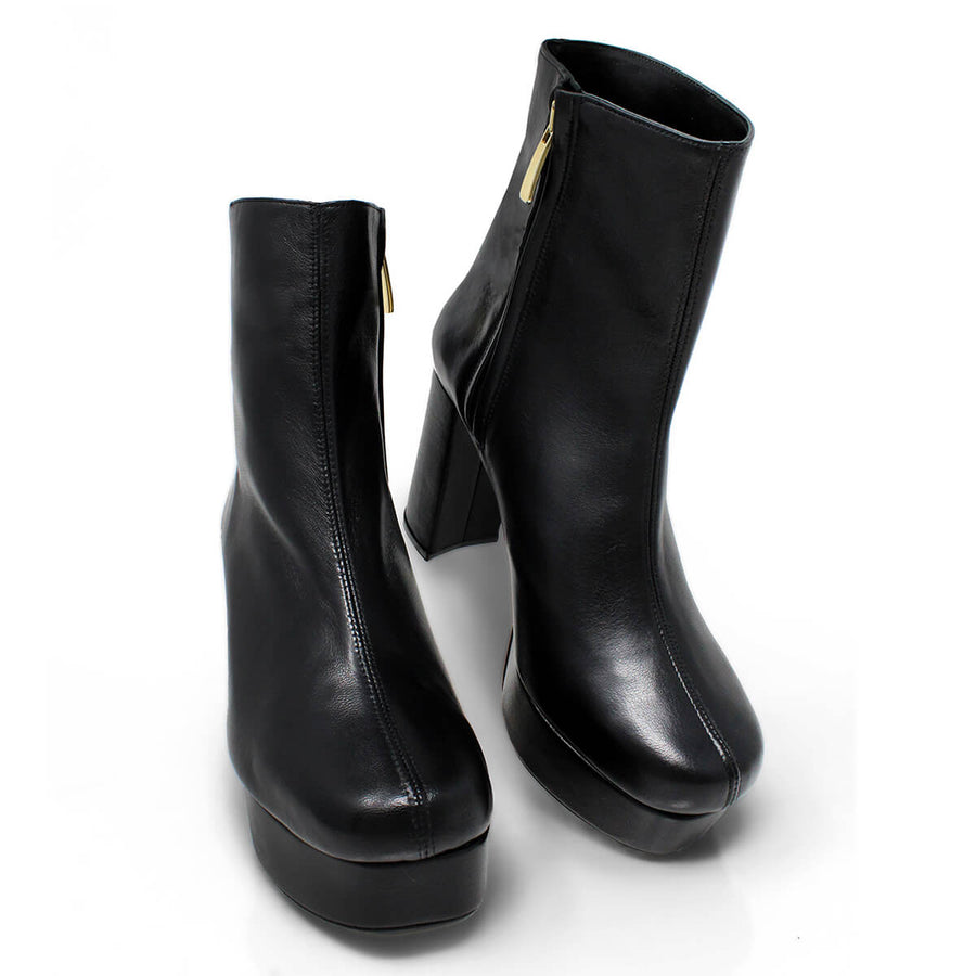 ELSY 95 - Black Regina Romero High Heel Platform Ankle Boot Shoe for Women in Leather