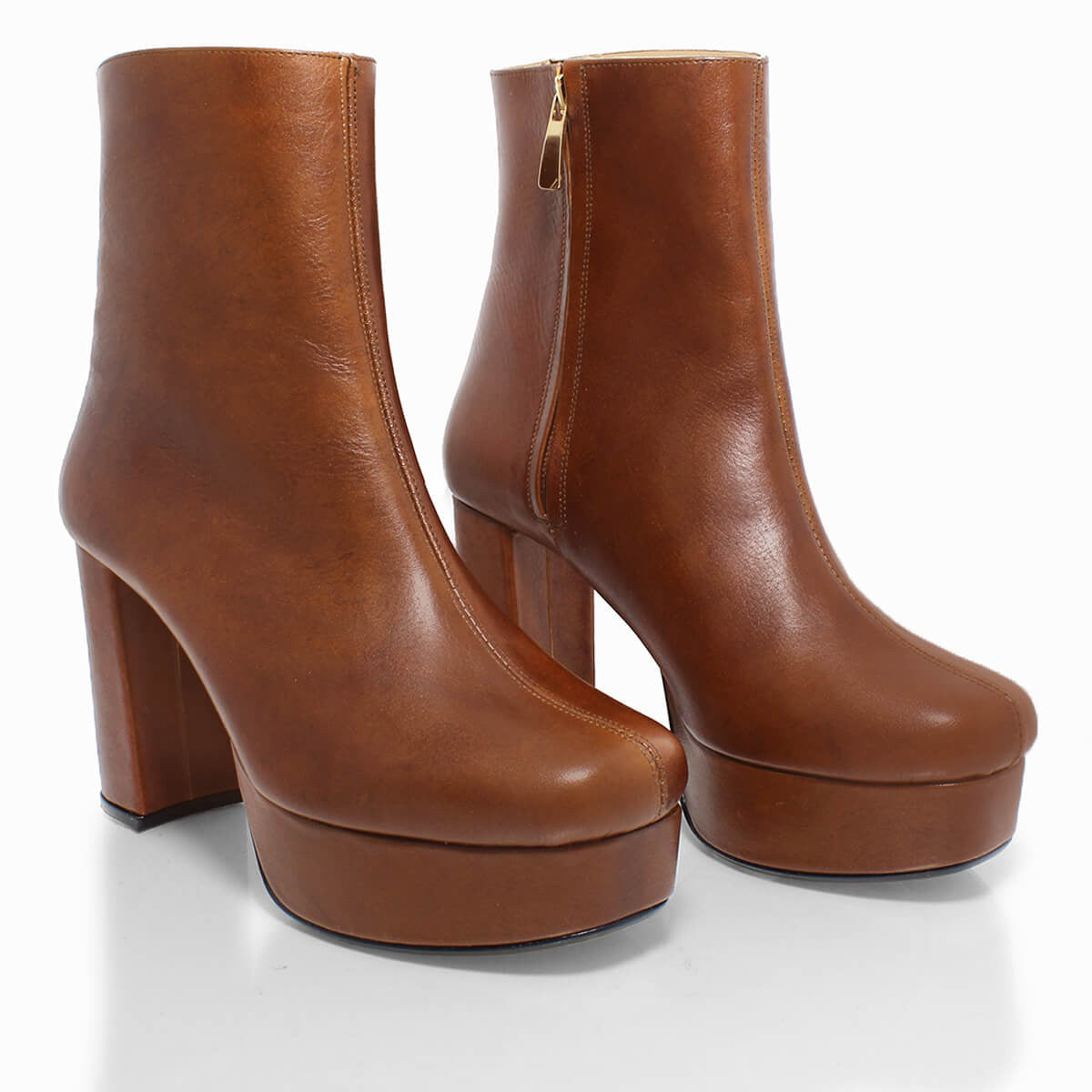 ELSY 95 - Tan Regina Romero Zapato Bota Botin Plataforma Tacon Alto Para Dama en Piel