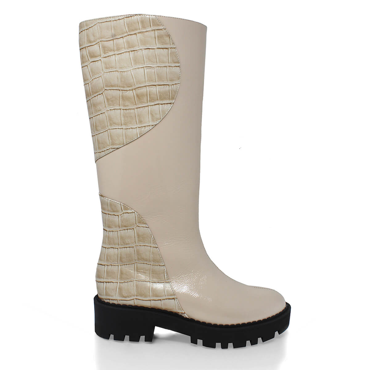 IRINA 65 - Beige Regina Romero Zapato Bota Larga Tacon Bajo Para Dama en Piel