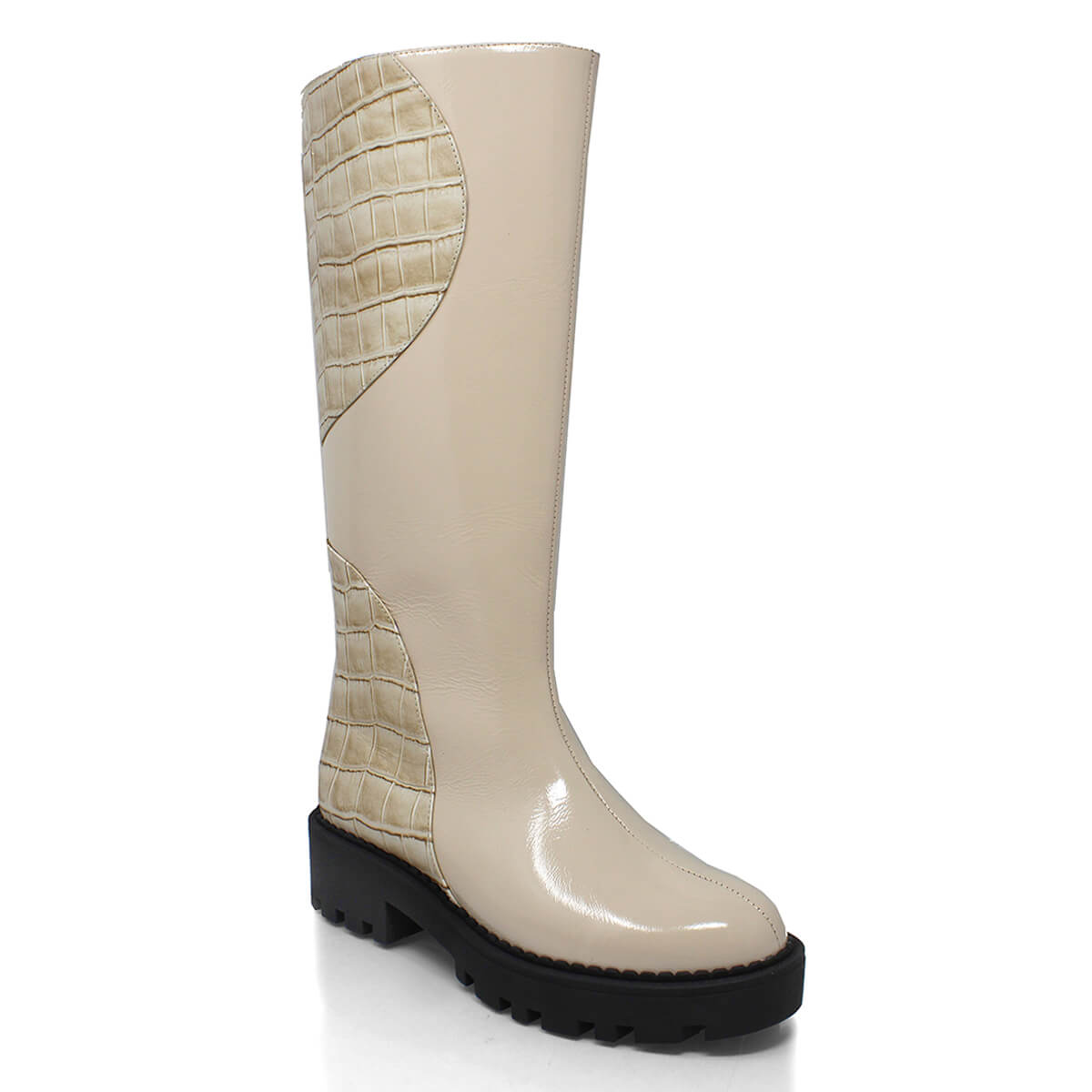IRINA 65 - Beige Regina Romero Zapato Bota Larga Tacon Bajo Para Dama en Piel