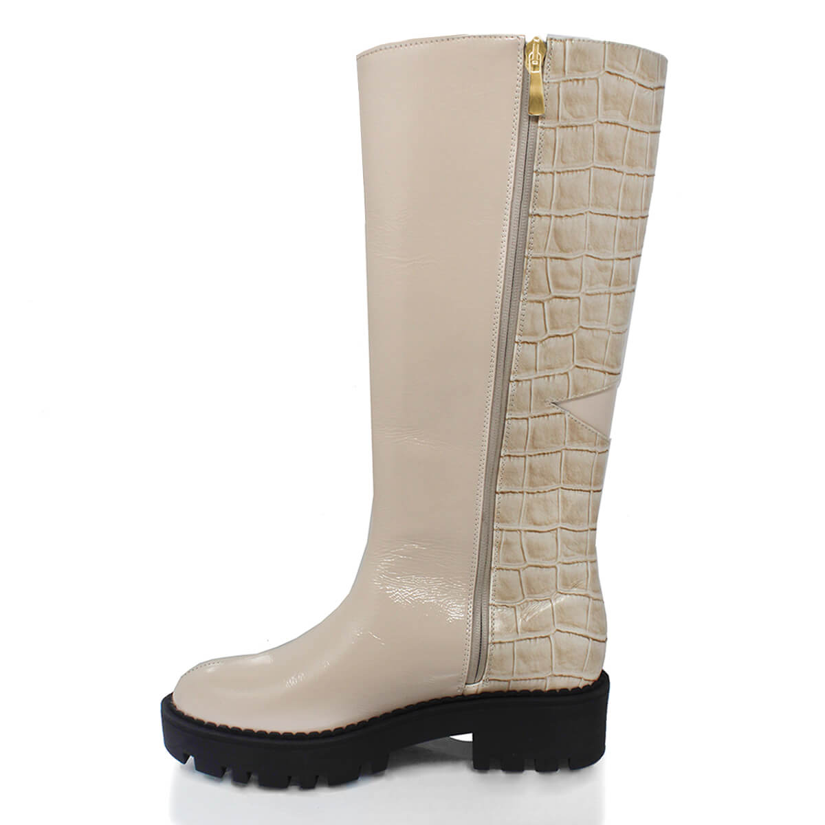 IRINA 65 - Beige Regina Romero Zapato Bota Larga Tacon Bajo Para Dama en Piel