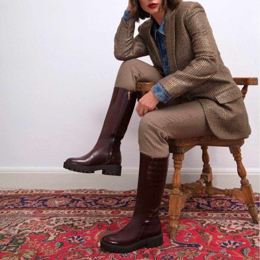 IRINA 65 - Vino Regina Romero Zapato Bota Larga Tacon Bajo Para Dama en Piel