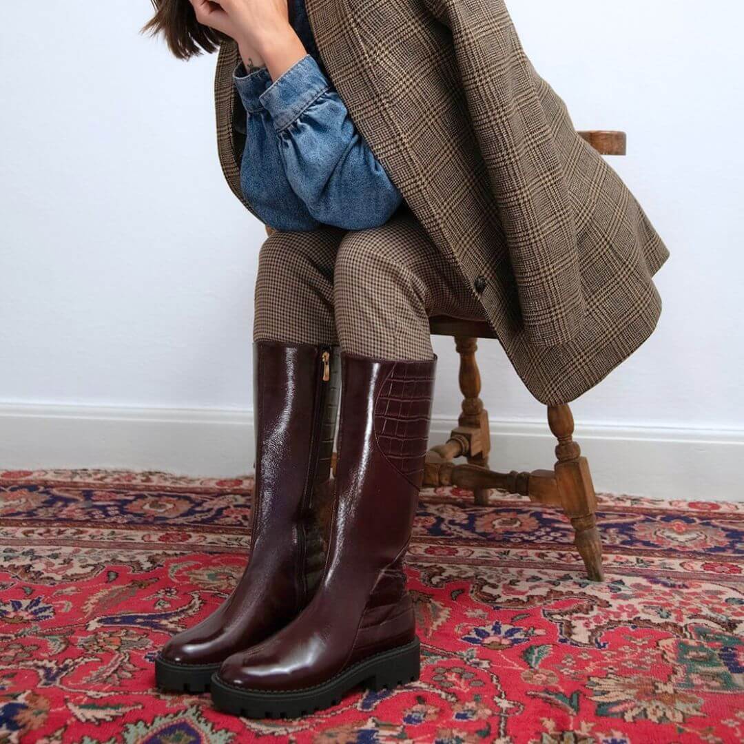 IRINA 65 - Vino Regina Romero Zapato Bota Larga Tacon Bajo Para Dama en Piel
