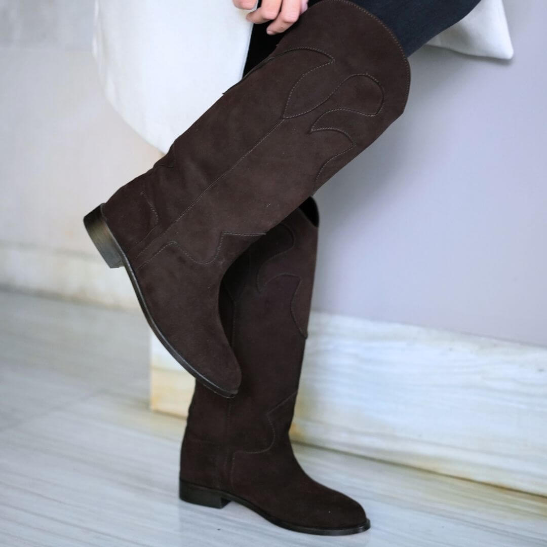 LAREDO - Ante Cafe Regina Romero Zapato Bota Botin Tacon Bajo Para Dama en Piel