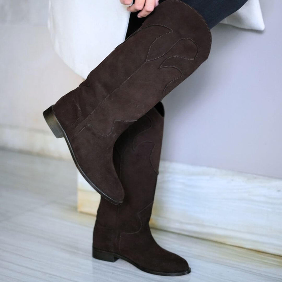 LAREDO - Ante Cafe Regina Romero Zapato Bota Botin Tacon Bajo Para Dama en Piel