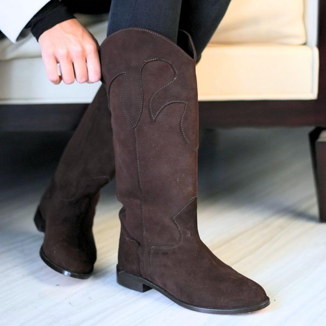 LAREDO - Ante Cafe Regina Romero Zapato Bota Botin Tacon Bajo Para Dama en Piel