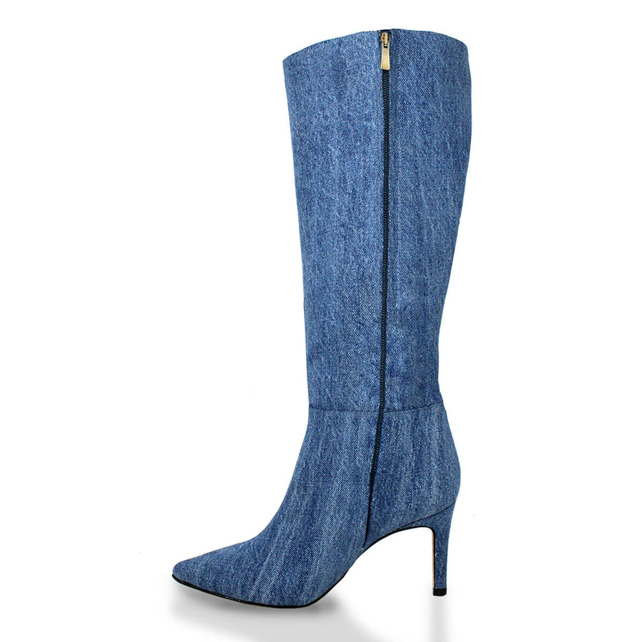 MITZY 75 - Denim Regina Romero Zapato Bota Larga Tacon Alto Para Dama