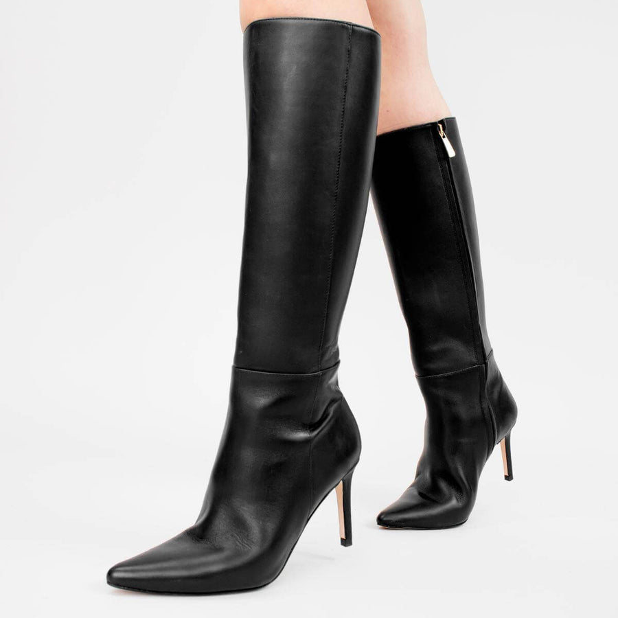 MITZY 75 - Negro Regina Romero Zapato Bota Larga Tacon Alto Para Dama en Piel