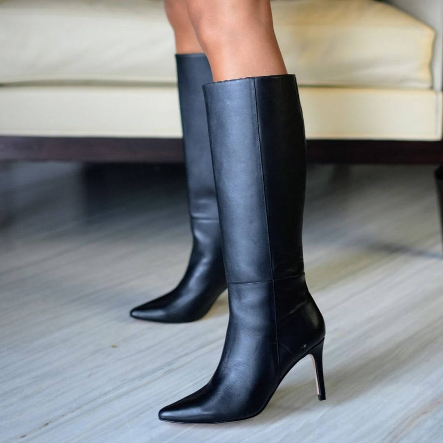 MITZY 75 - Negro Regina Romero Zapato Bota Larga Tacon Alto Para Dama en Piel