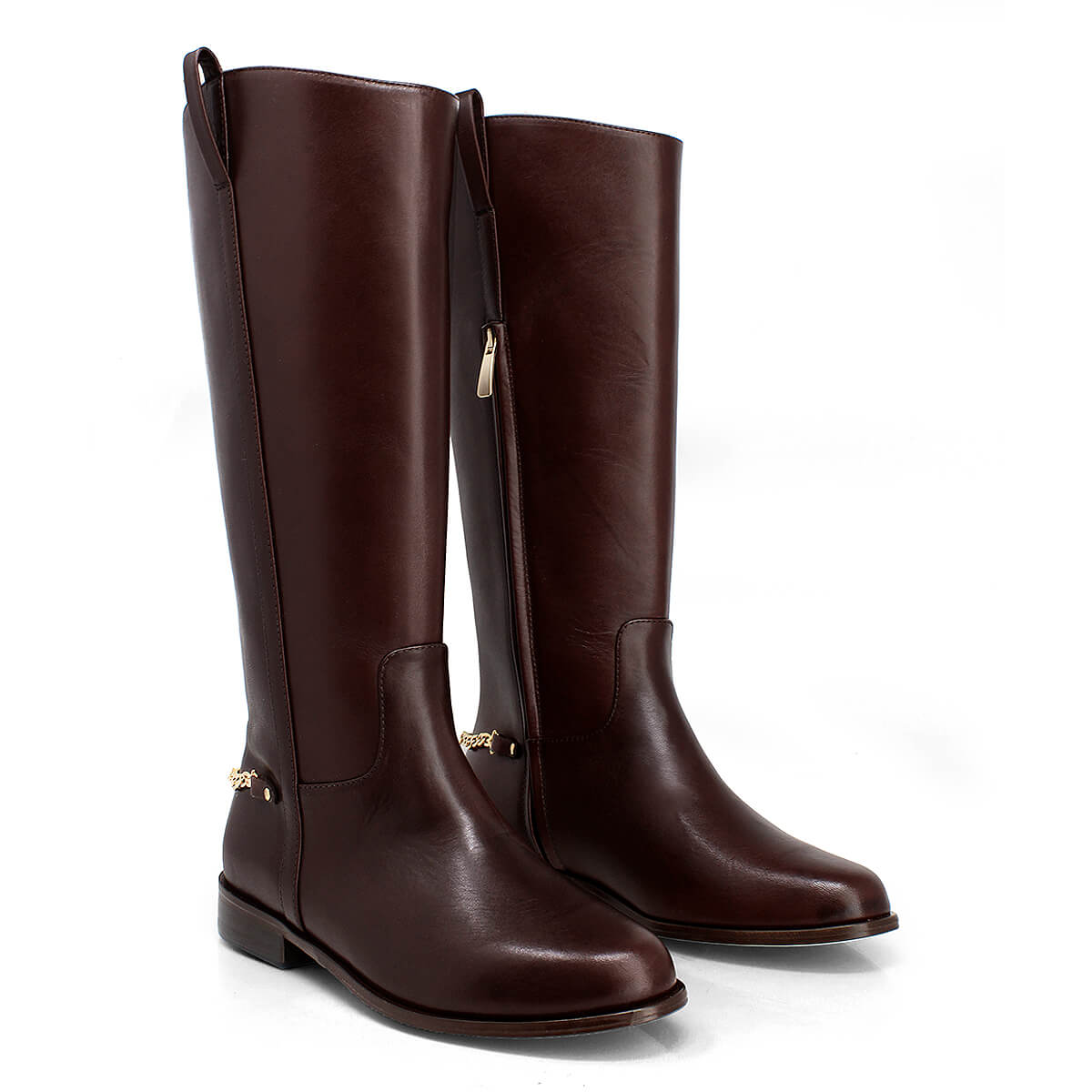 NOVA - Cafe Oscuro Regina Romero Zapato Bota Larga Tacon Bajo Para Dama en Piel