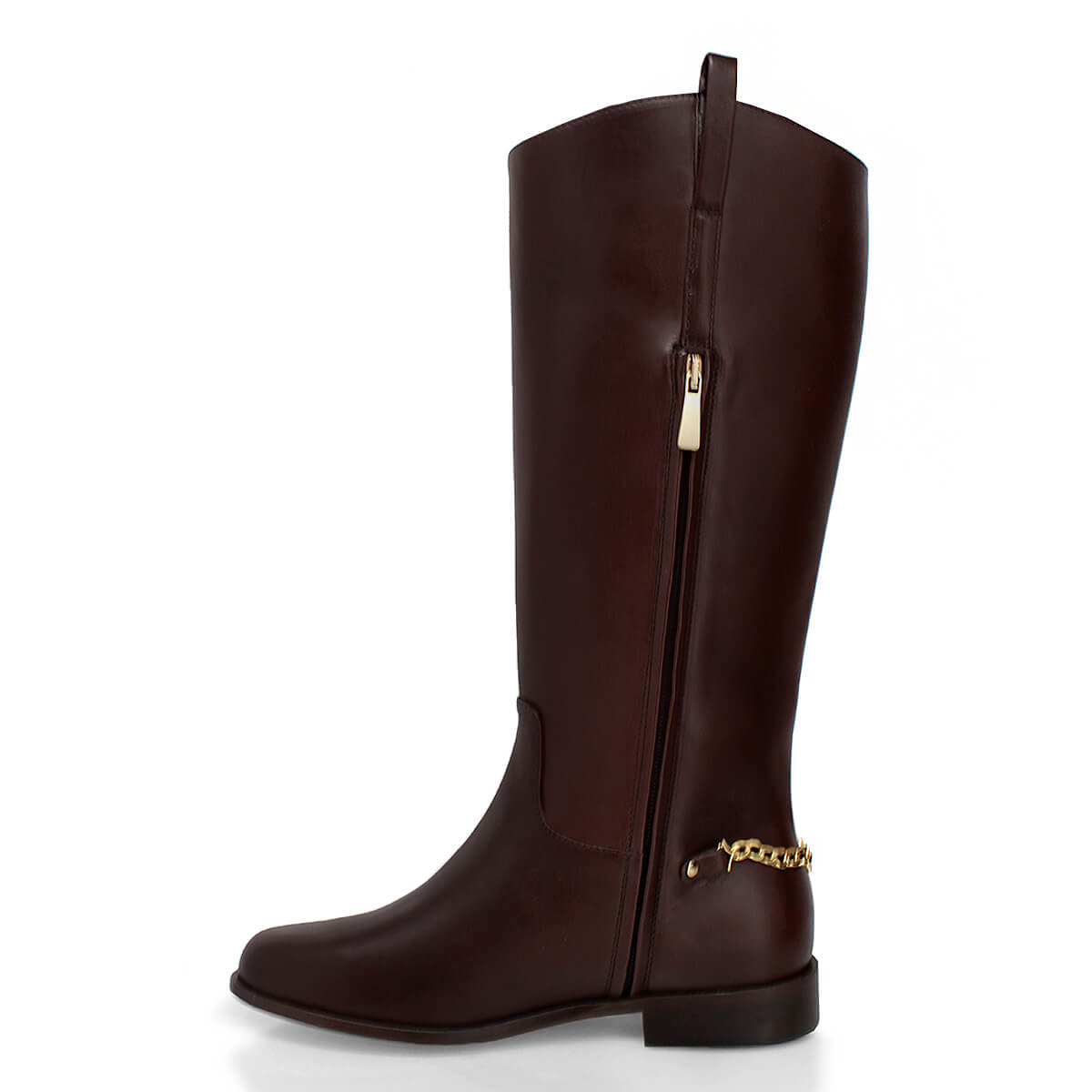 NOVA - Cafe Oscuro Regina Romero Zapato Bota Larga Tacon Bajo Para Dama en Piel