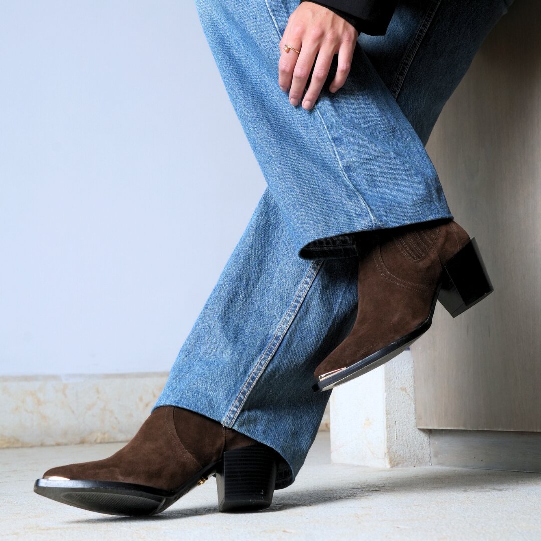 ROSARIO 70 - Chocolate Regina Romero Zapato Bota Botin Tacon Alto Para Dama en Piel