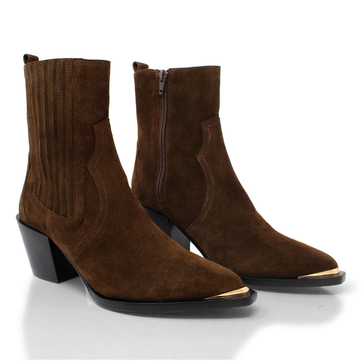 ROSARIO 70 - Chocolate Regina Romero Zapato Bota Botin Tacon Alto Para Dama en Piel