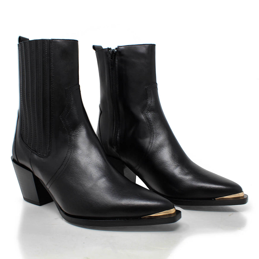 ROSARIO 70 - Negro Regina Romero Zapato Bota Botin Tacon Alto Para Dama en Piel