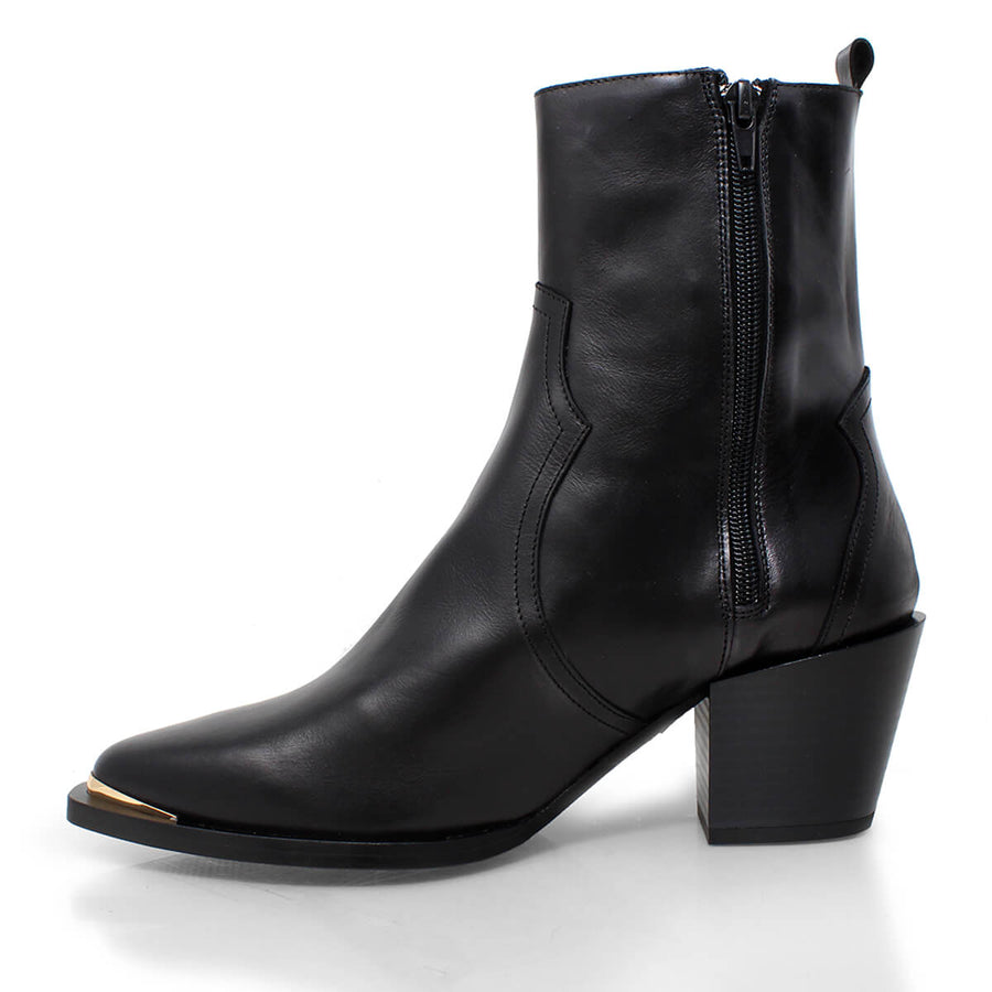 ROSARIO 70 - Negro Regina Romero Zapato Bota Botin Tacon Alto Para Dama en Piel