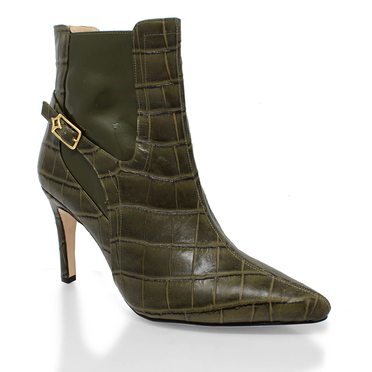 TIZIANA 85 - Khaki Regina Romero Zapato Bota Botin Tacon Alto Para Dama en Piel