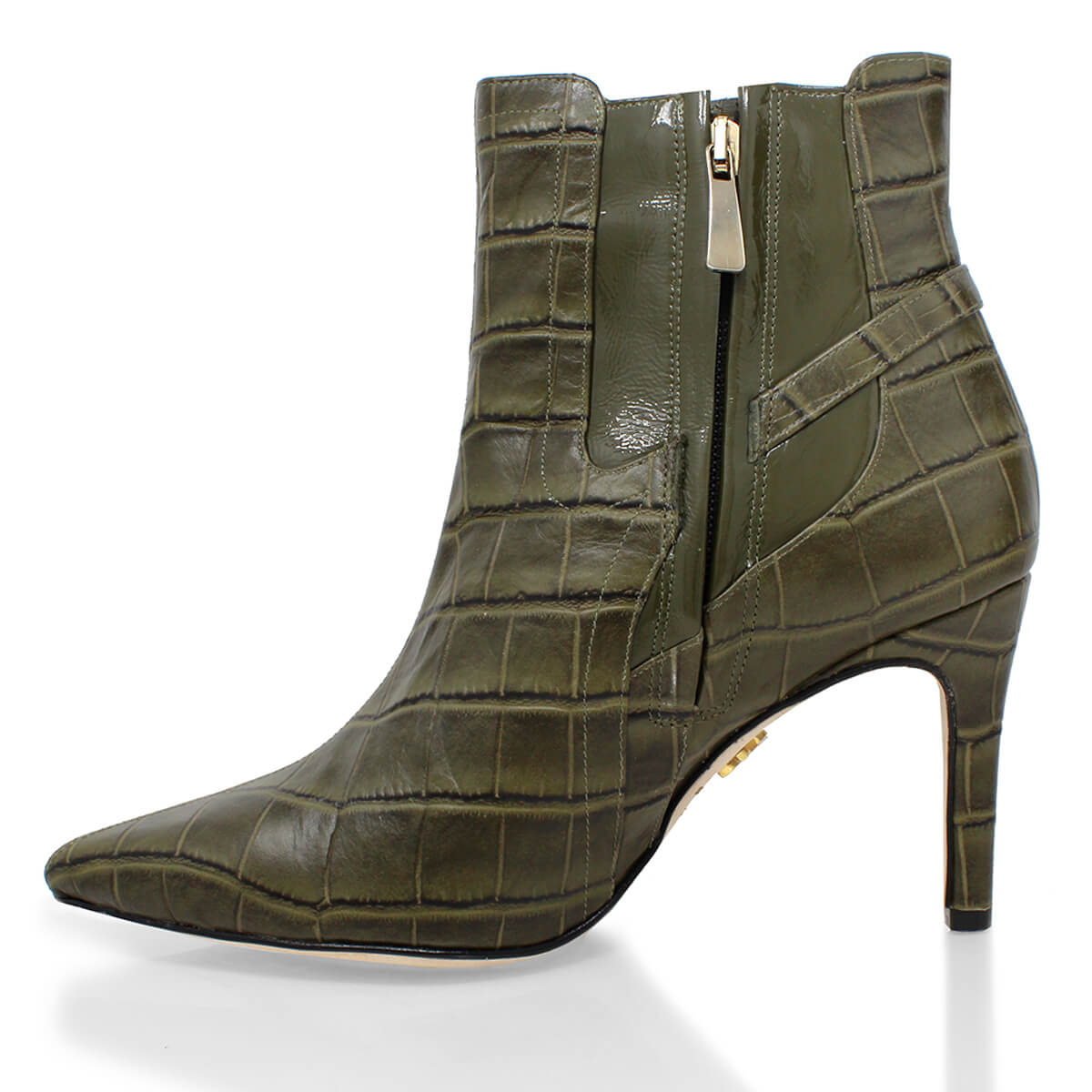 TIZIANA 85 - Khaki Regina Romero Zapato Bota Botin Tacon Alto Para Dama en Piel