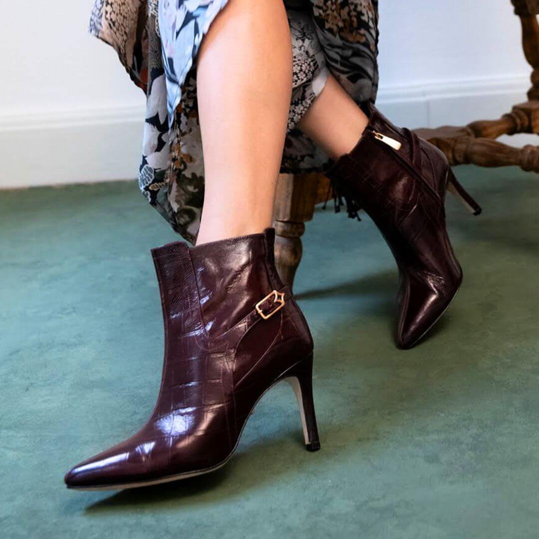TIZIANA 85 - Vino Regina Romero Zapato Bota Botin Tacon Alto Para Dama en Piel