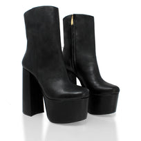 TOWER 150 - Negro Regina Romero Zapato Bota Botin Plataforma Tacon Alto para Dama en Piel