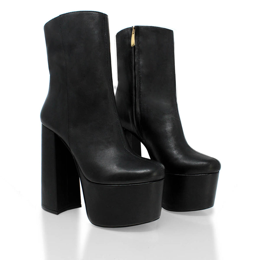 TOWER 150 - Negro Regina Romero Zapato Bota Botin Plataforma Tacon Alto para Dama en Piel