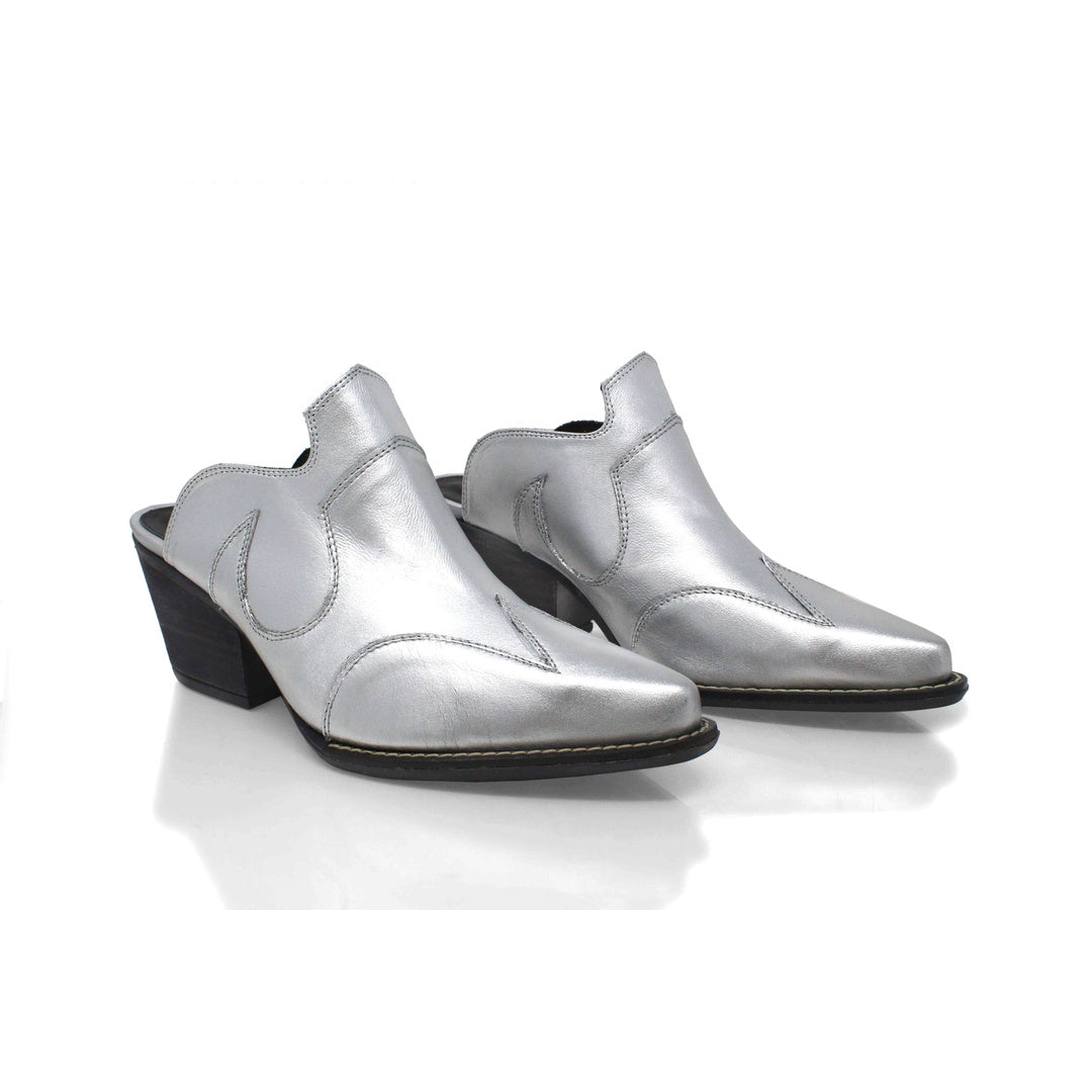TRACY 60 - Plata Regina Romero Zapato Zapatilla Tacon Bajo Para Dama en Piel