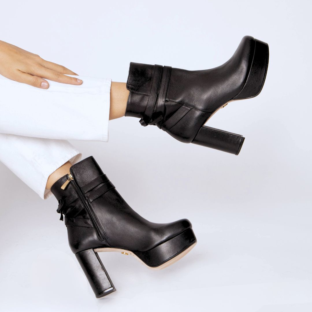 ZELDA 95 - Negro Regina Romero Zapato Bota Botin Plataforma Tacon Alto Para Dama en Piel
