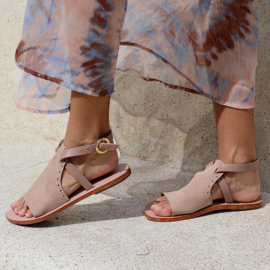 MACARENA - Pink Suede Regina Romero Resort Women's Leather Floor Sandal Shoe
